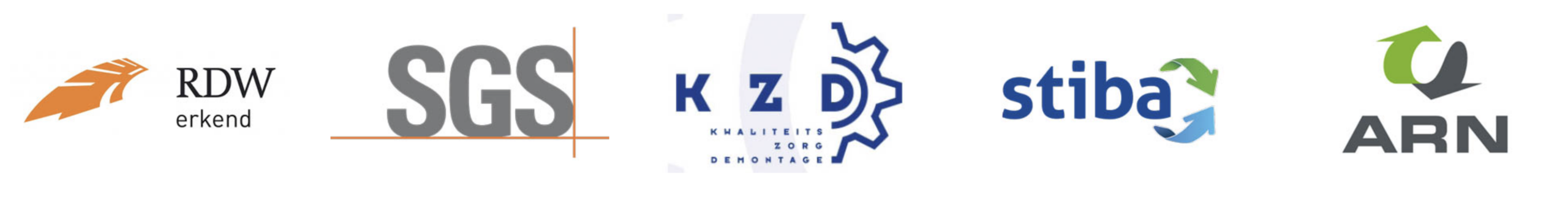 RDW erkend, SGS, KZD Kwaliteitszorg Demontage, Stiba en ARN